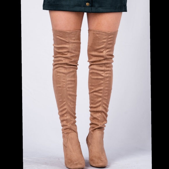 taupe Over The Knee Boot - Picture 2 of 6